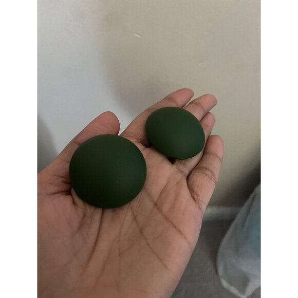 Large Green earring stud Forest green Round Pageant oversized dark green Earring - Picture 1 of 8